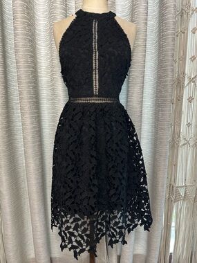 Just Me Black Lace Halter Dress Size Small | Cocktail Party Wedding Guest